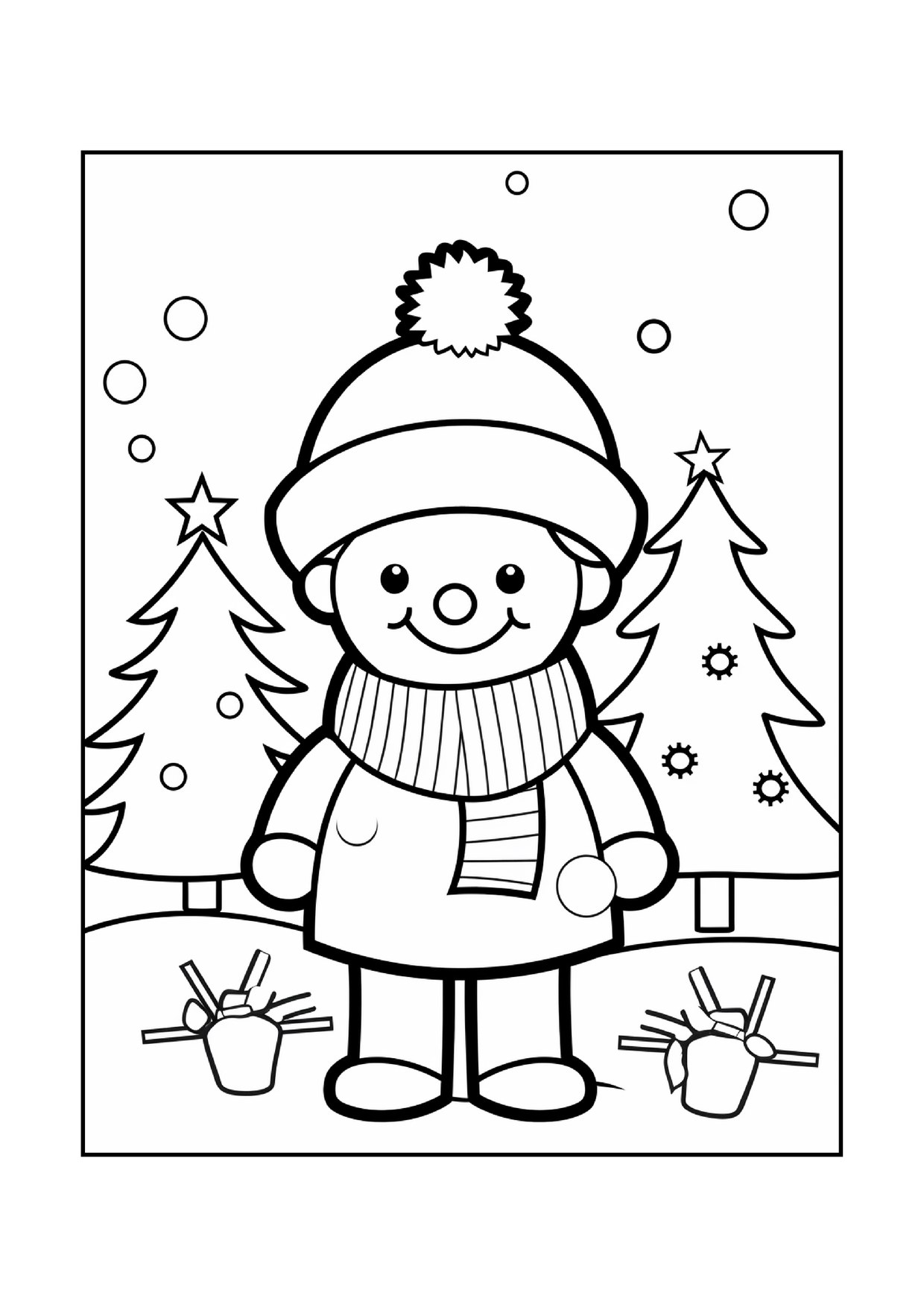 Coloriage bonhomme de neige bonnet