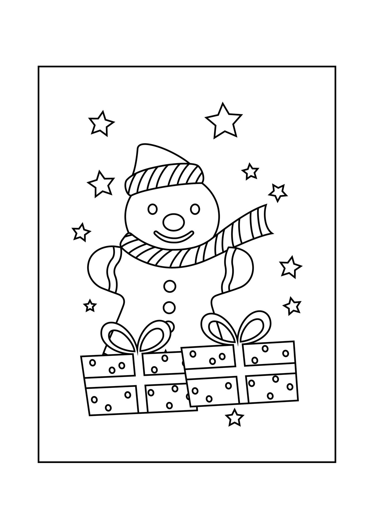 Coloriage bonhomme de neige cadeau etoiles