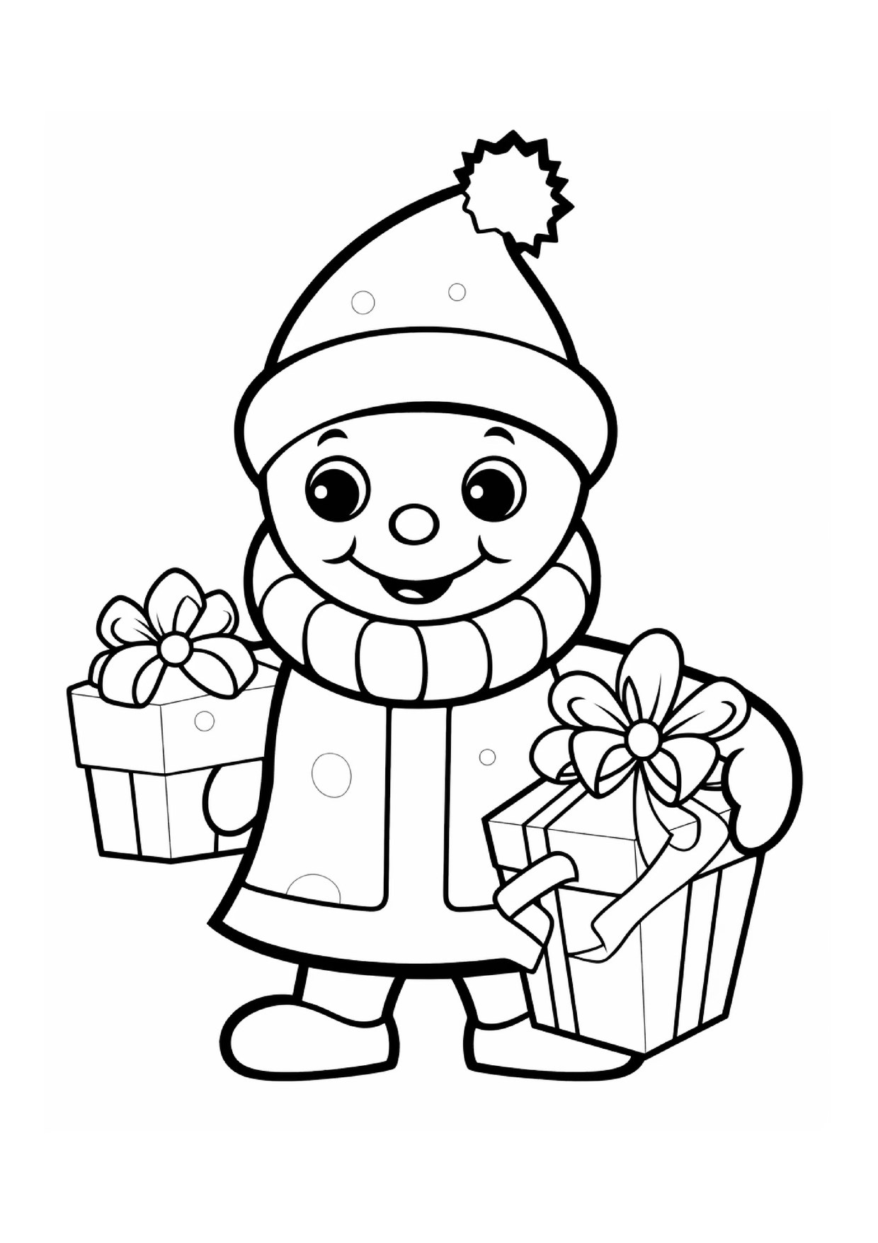 Coloriage bonhomme de neige cadeaux