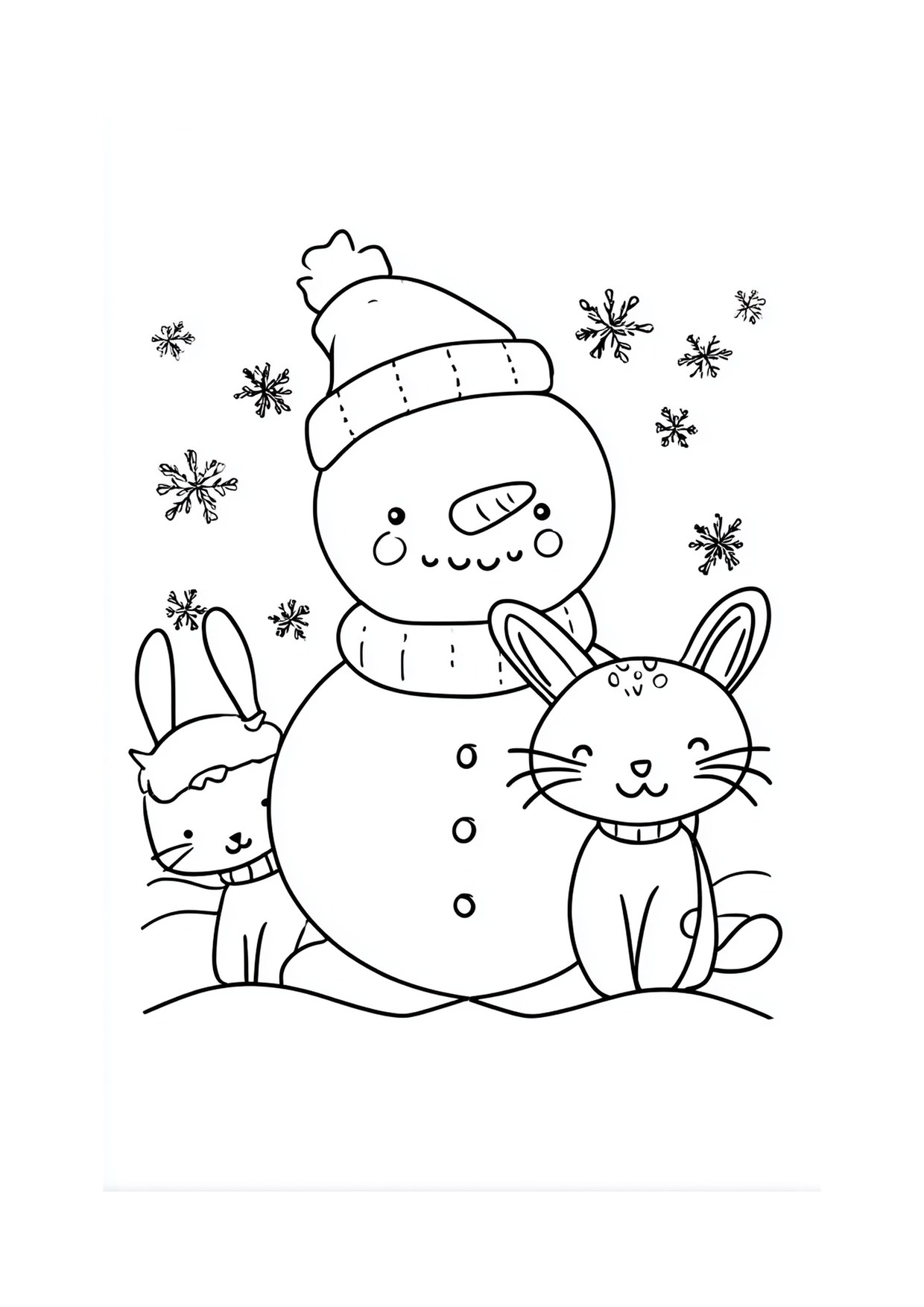 Coloriage bonhomme de neige lapin