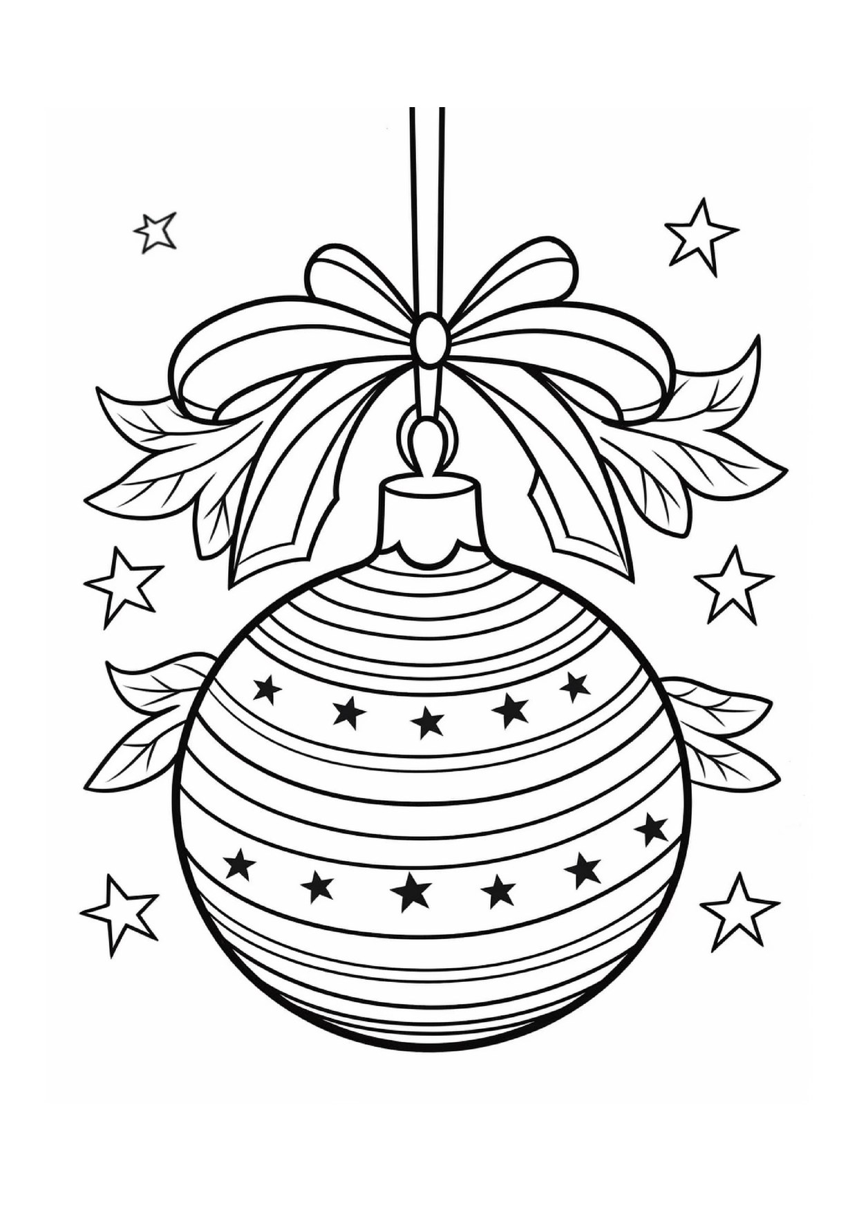 Coloriage boule de noel noeud etoiles