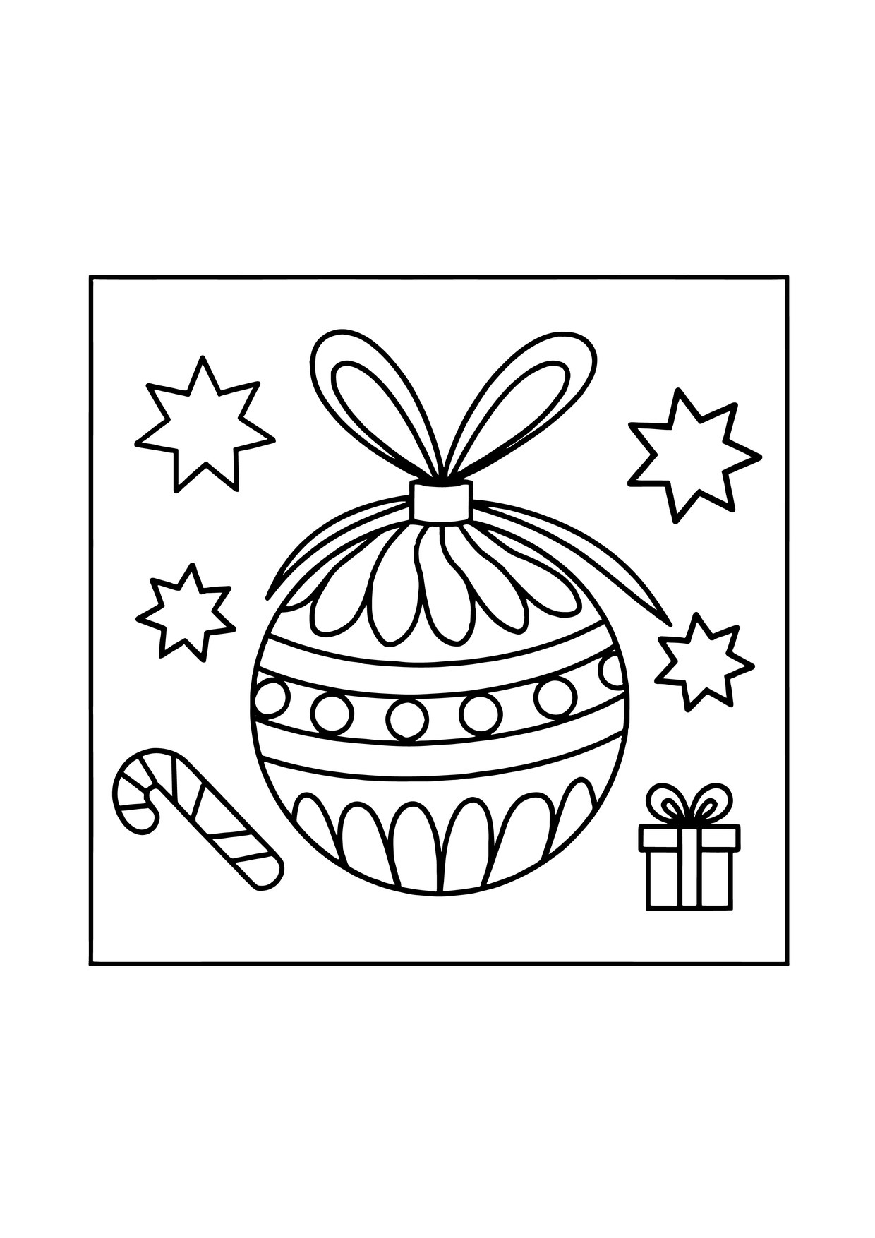 Coloriage boule decoree noeud cadeau