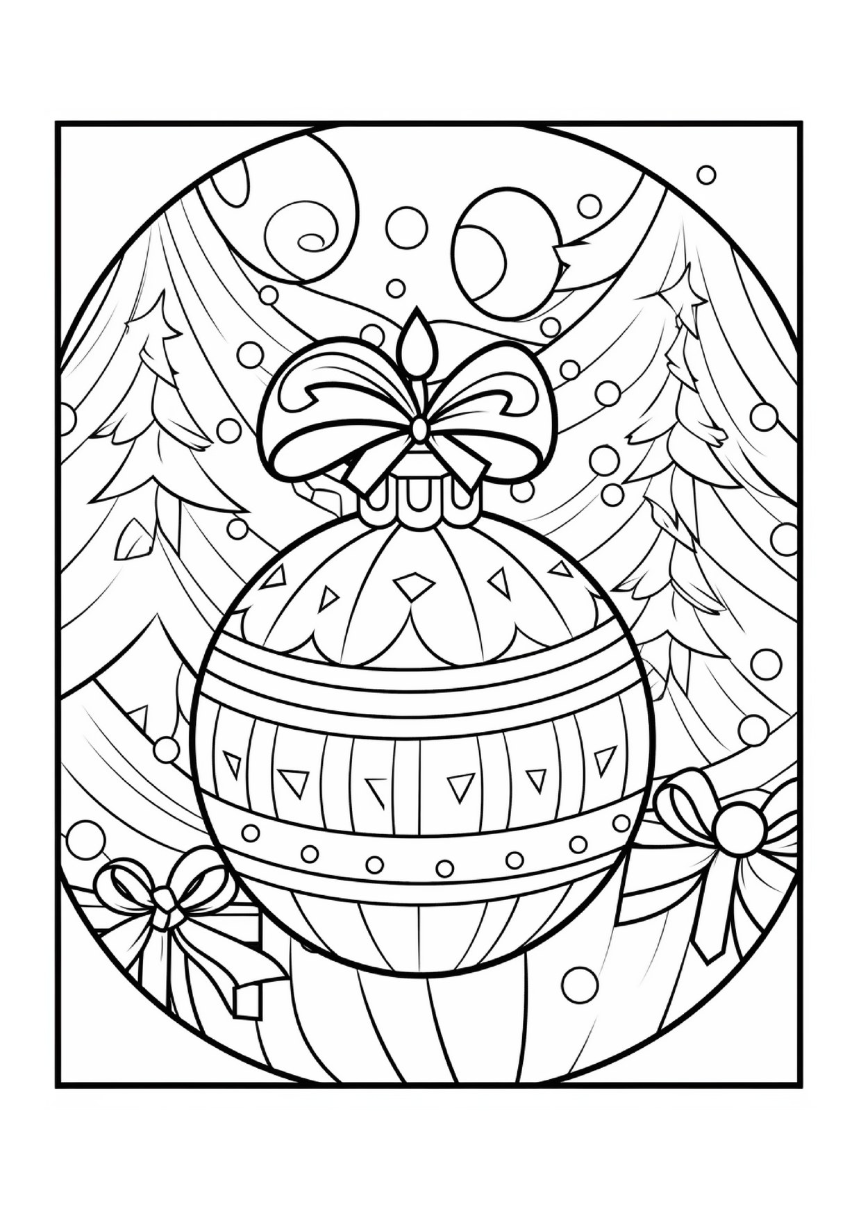 Coloriage grosse boule de noel noeud