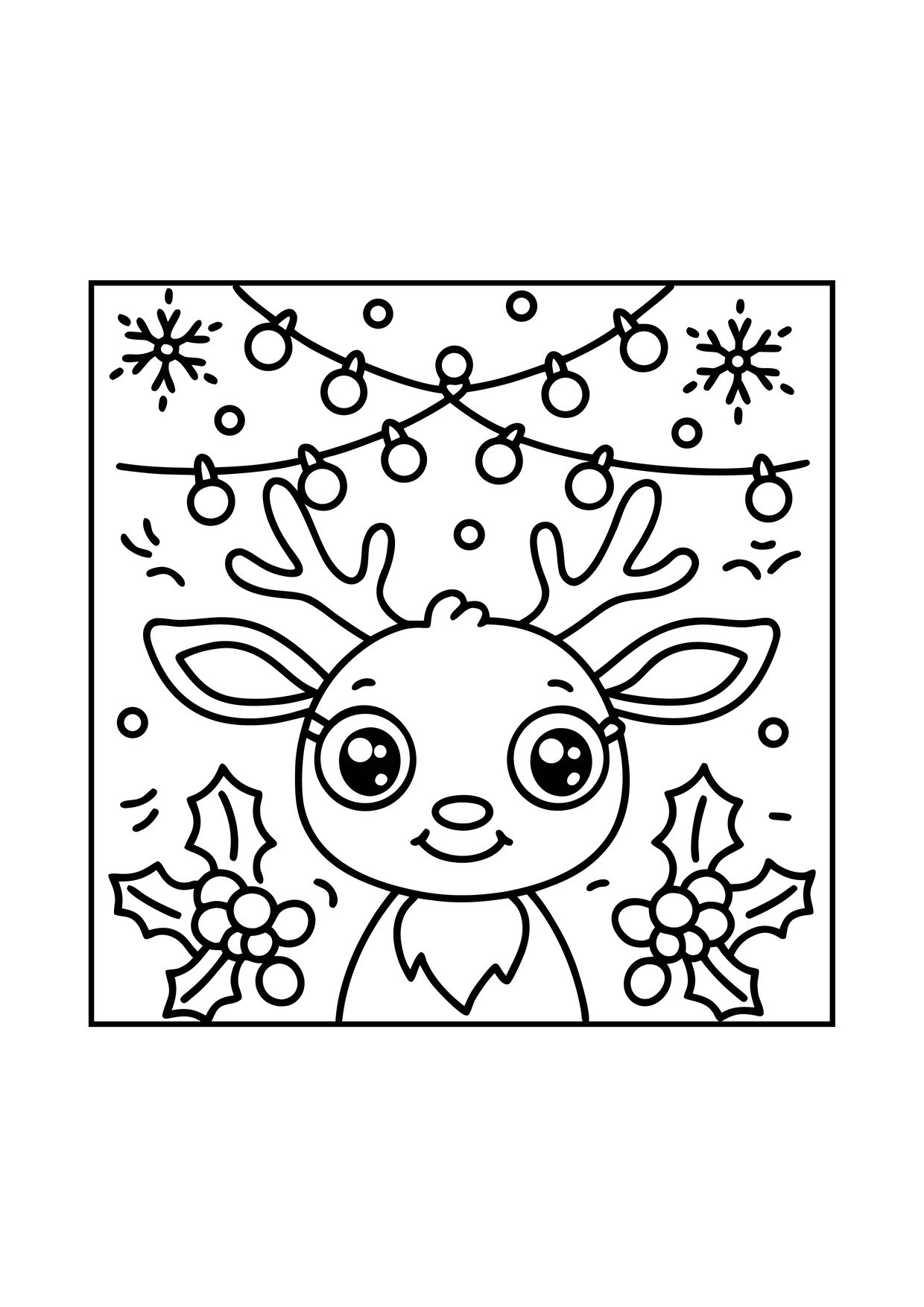 Coloriage renne flocons houx