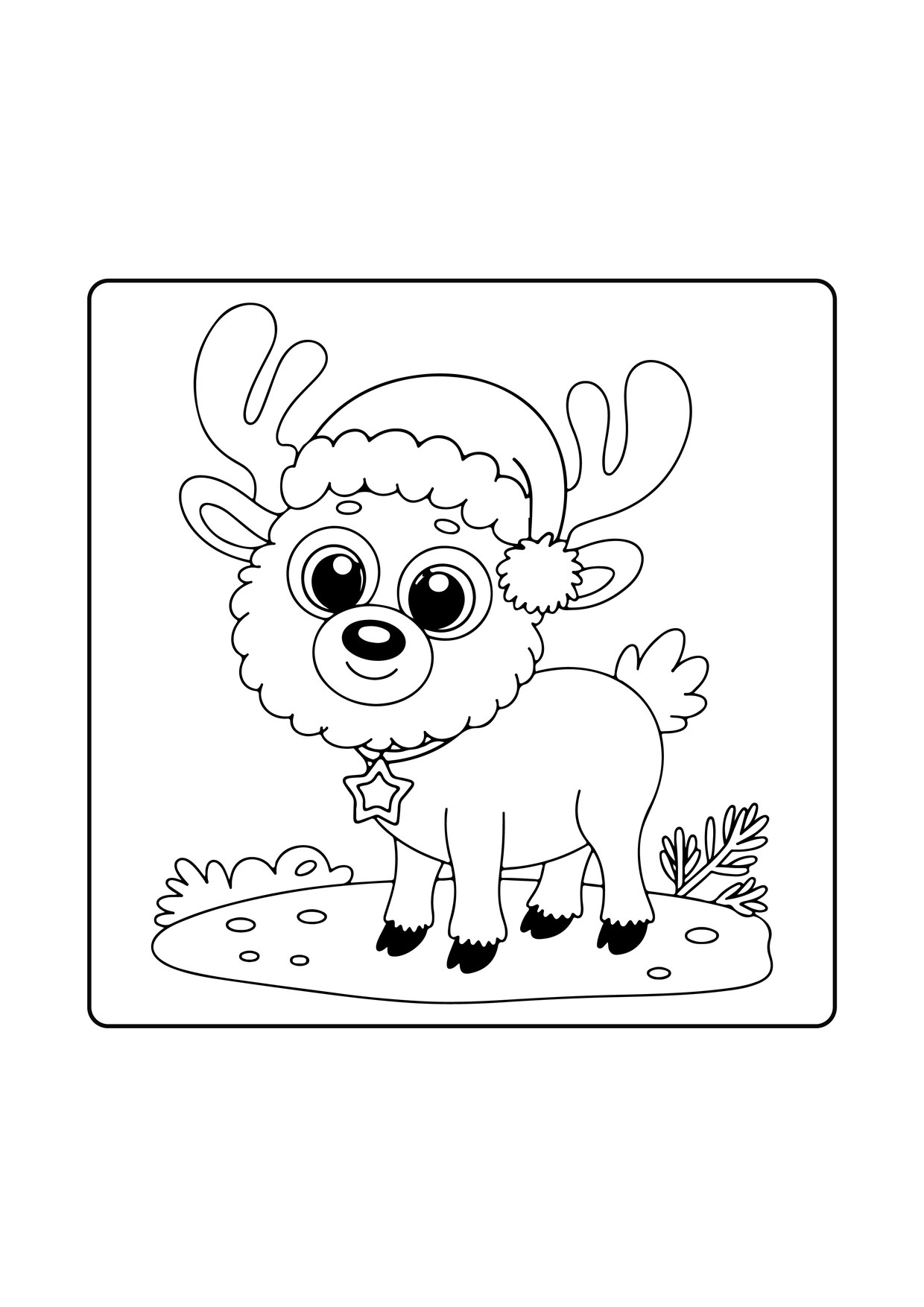 Coloriage renne mignon bonnet
