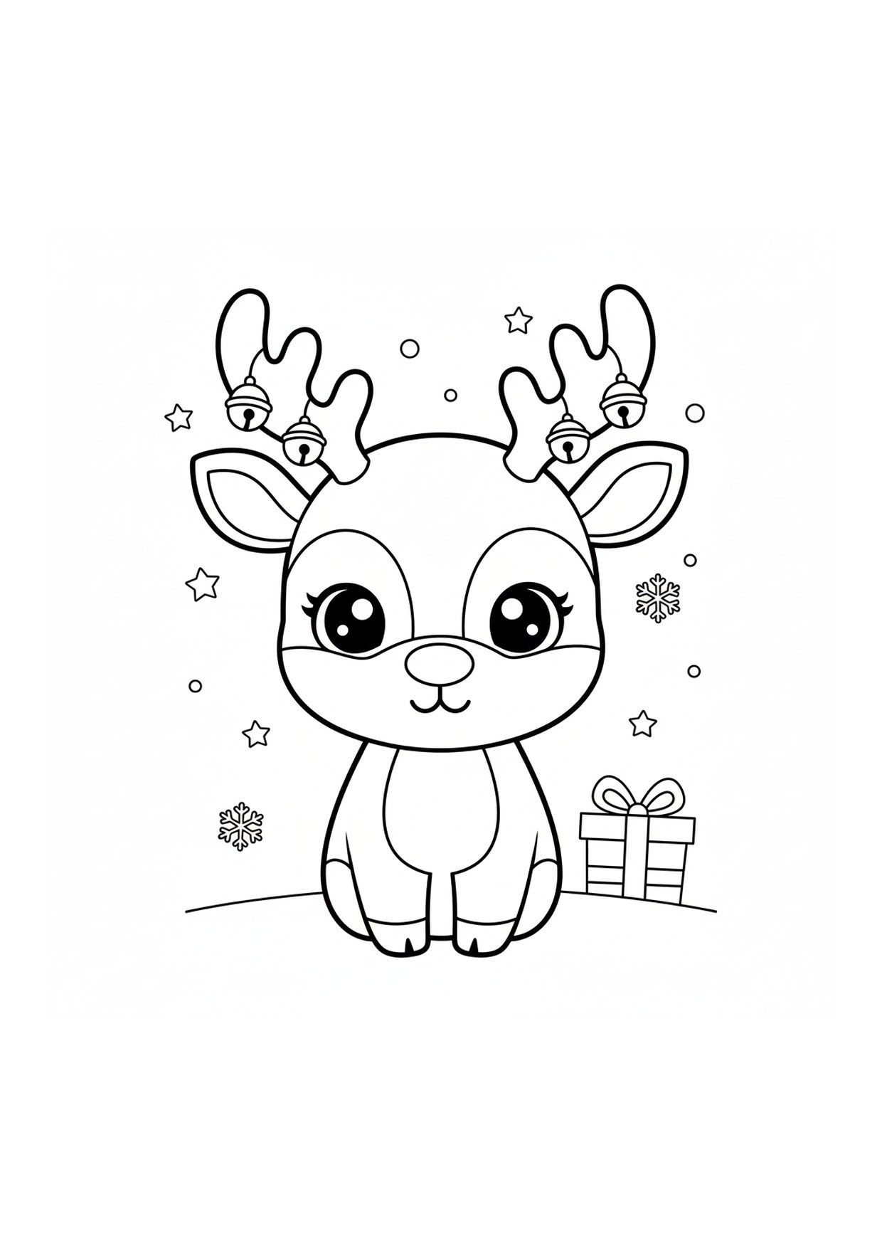 Coloriage renne mignon cadeaux