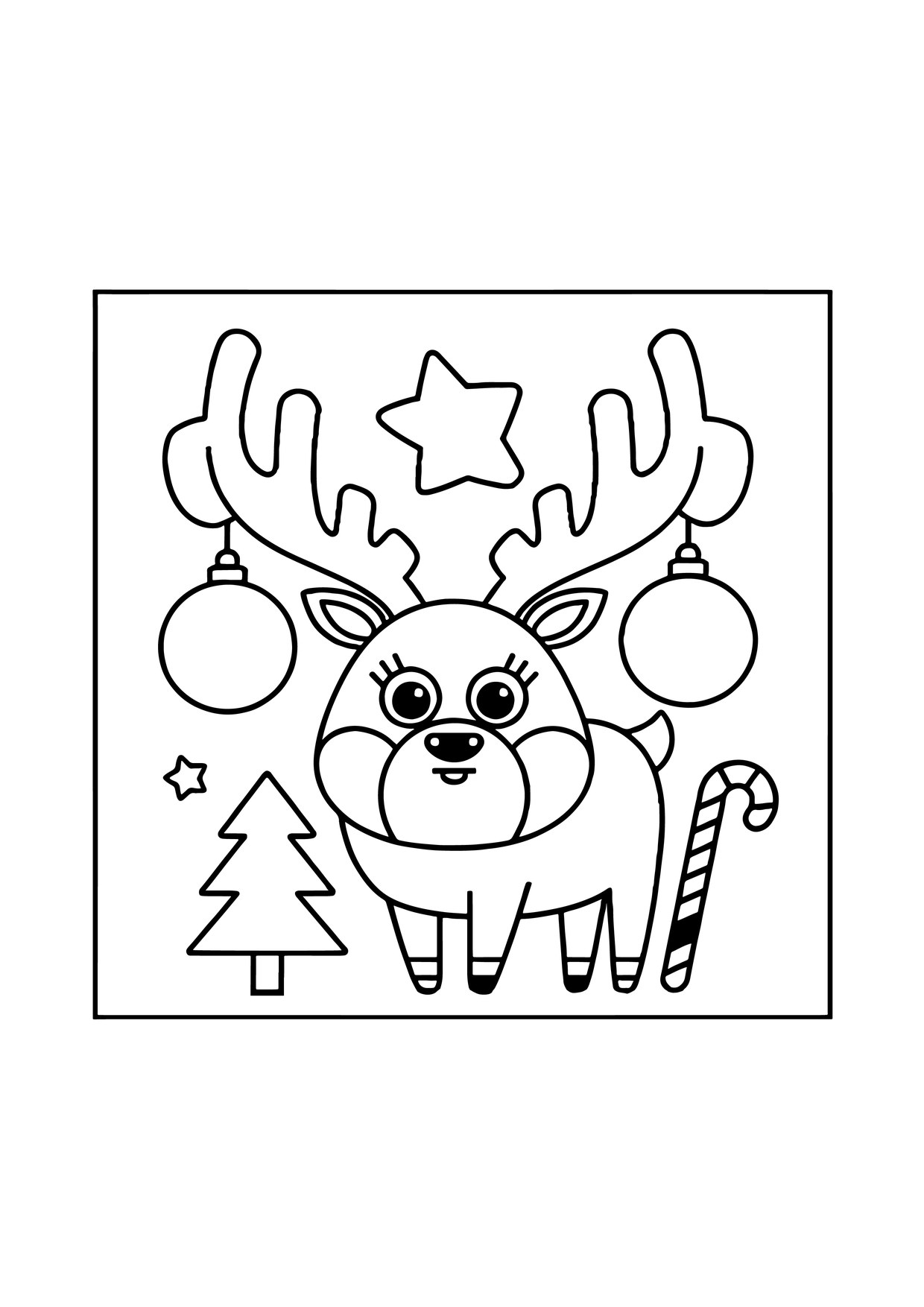 Coloriage renne mignon canne bonbon