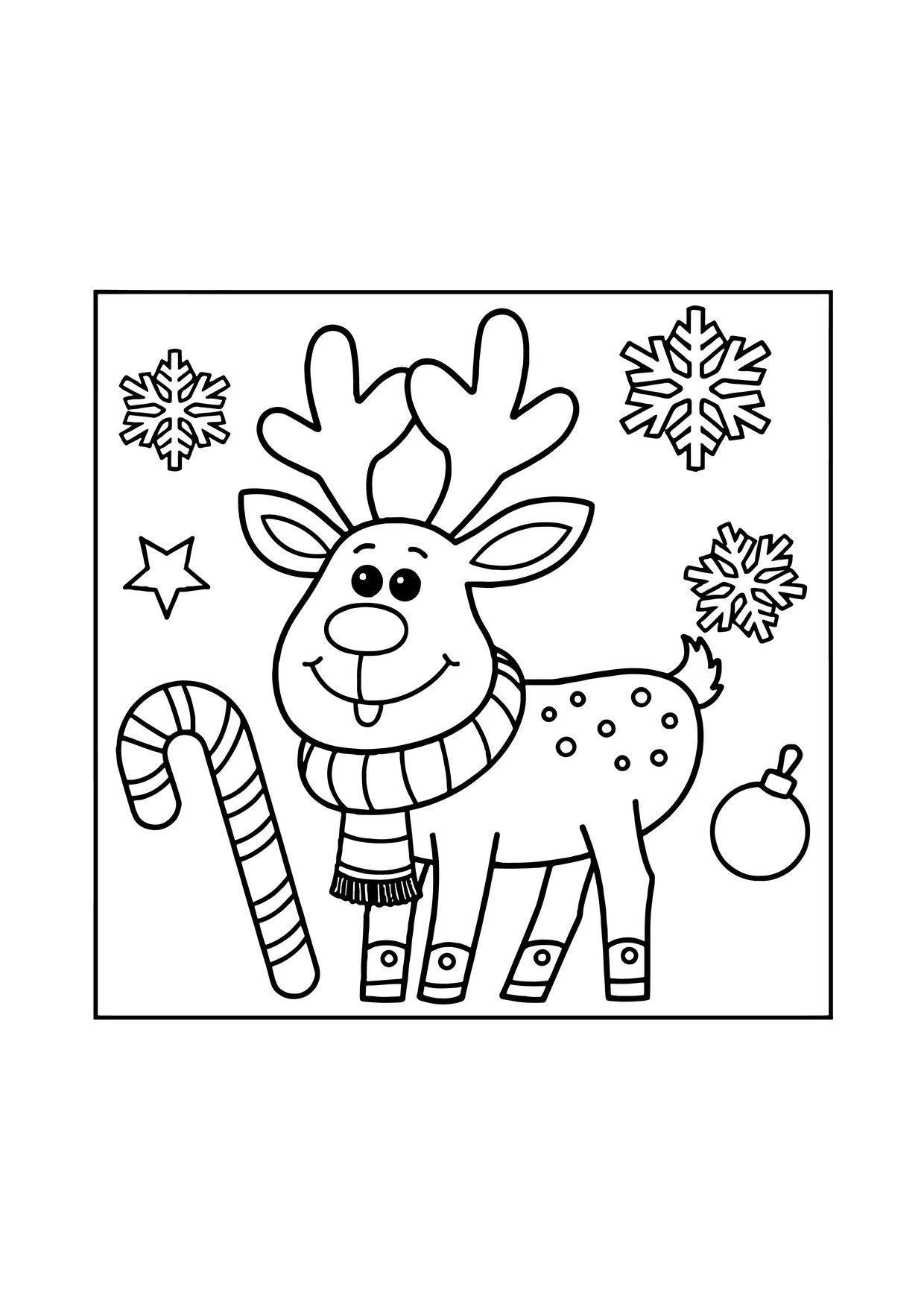 Coloriage renne mignon canne bonbon flocons