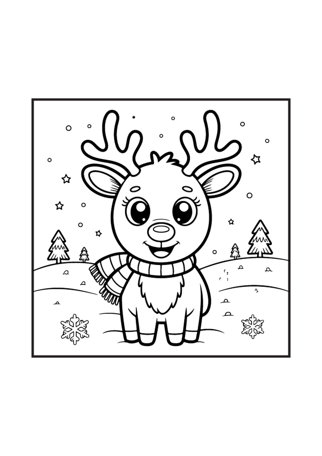 Coloriage renne mignon dans la neige