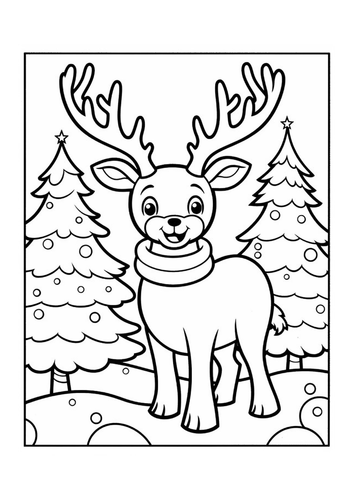Coloriage renne sapins neige