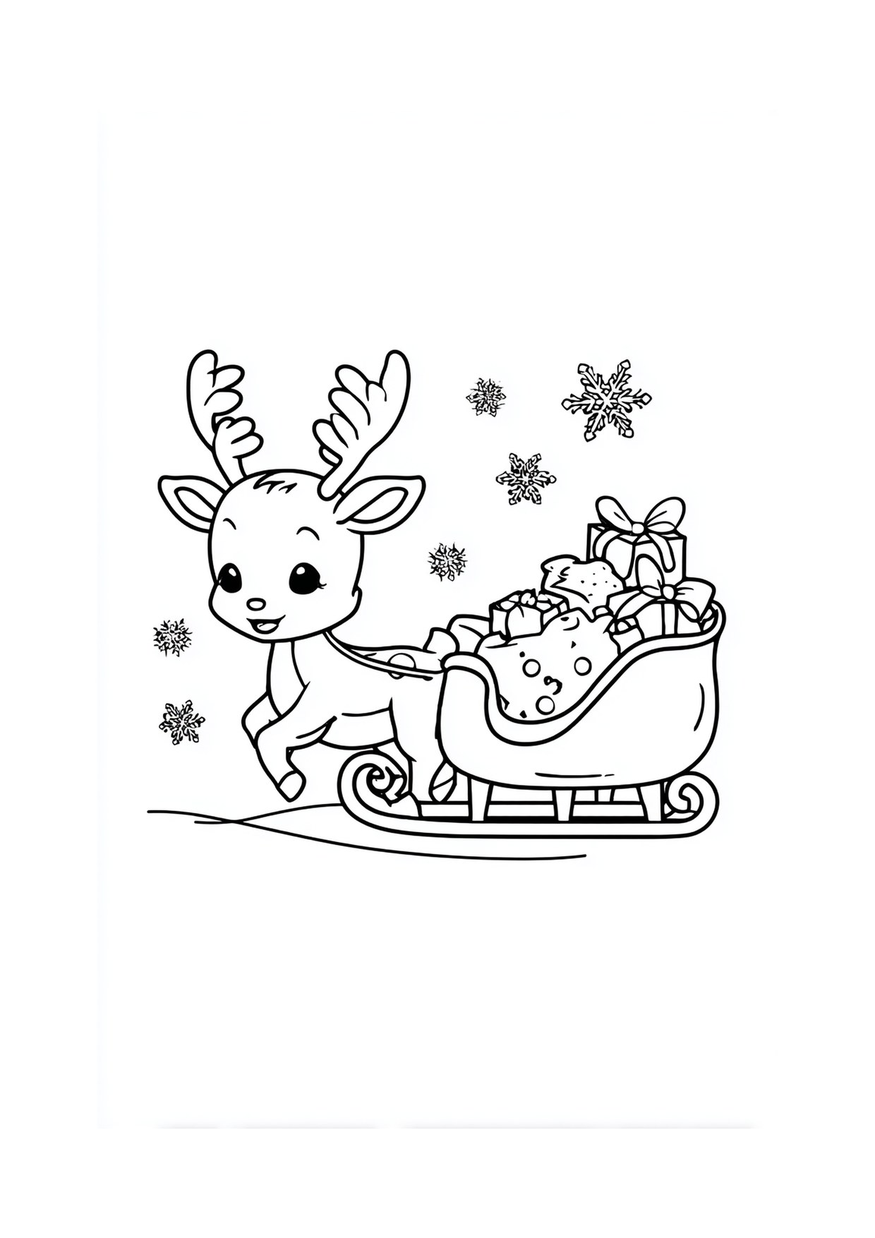 Coloriage renne tire traineau cadeaux