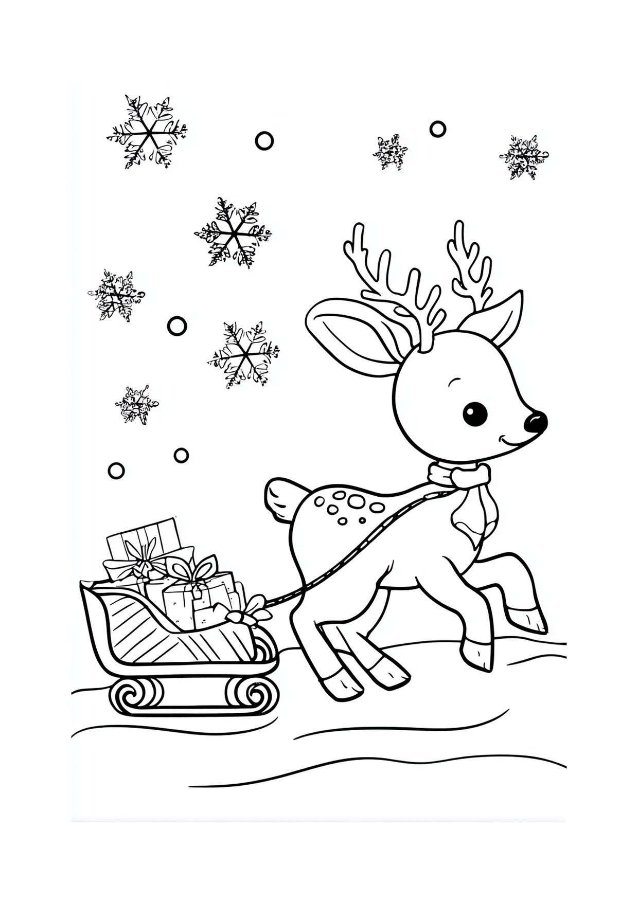 Coloriage renne traineau cadeaux 4
